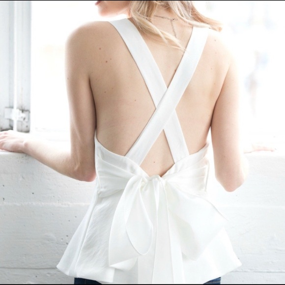 White Bow Tie Back Peplum Blouse - Picture 3 of 6